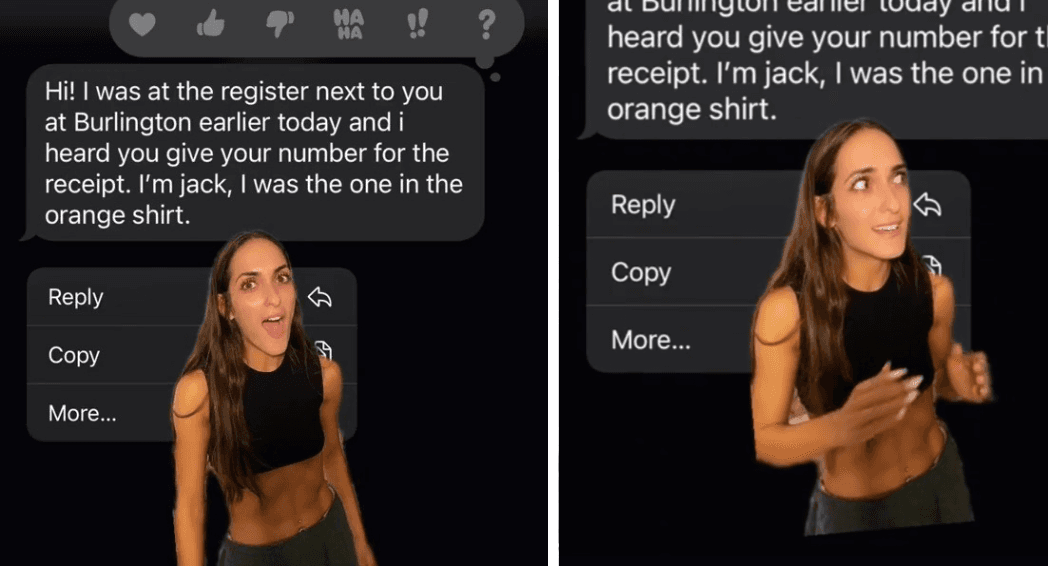 Woman horrified when man texts her after overhearing her say her number