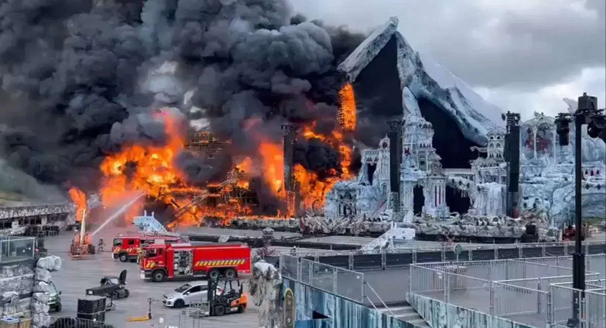 Blazing inferno destroys main stage at major festival days before it was due to begin