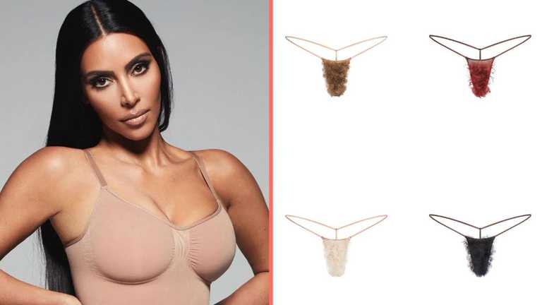 Kim Kardashian launches new thong line featuring faux pubic hair Kim Kardashian launches new thong line featuring faux pubic hair